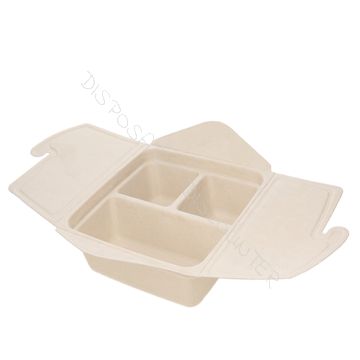 Asian Meal Box BePulp Sugarcane 900 ml 3 Compartment Brown